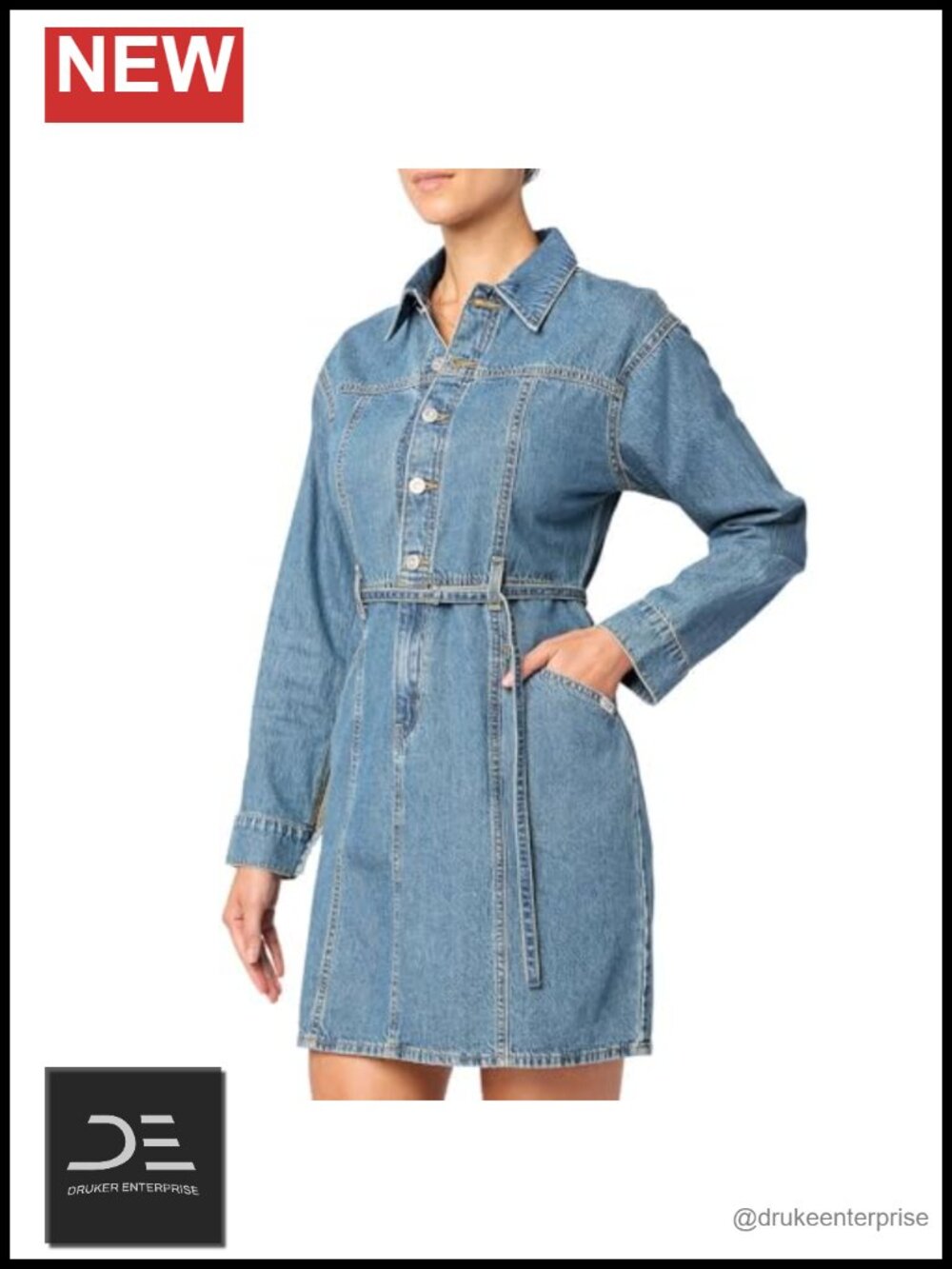 Levi Strauss Signature Gold Seamed Denim Dress Long Sleeve Belted - Picture 2 of 3